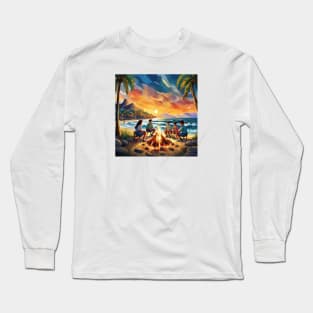 Vibrant Group of Friends sitting at Campfire in Sunset Long Sleeve T-Shirt